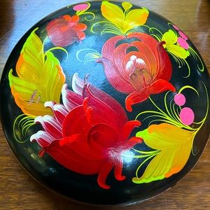 Vintage USSR lacquered handmade and painted wooden box